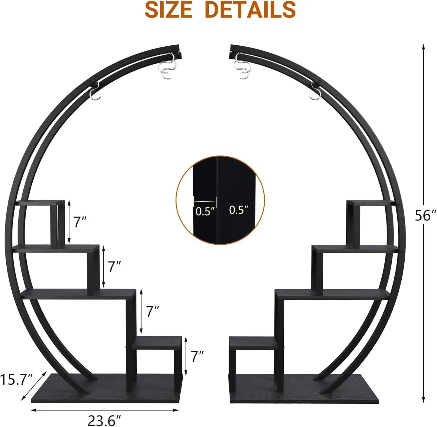 TWISTER.CK Five Tier Half Moon Metal Plant Stand Indoor Garden