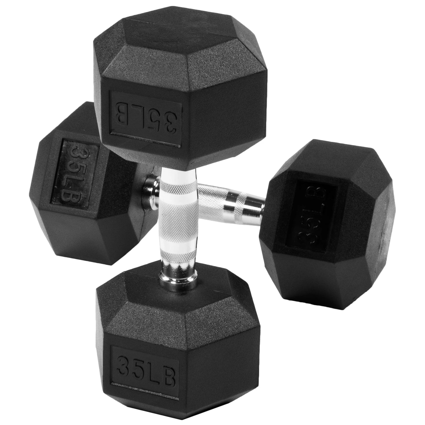 Rubber Coated Hex Dumbbells 15 Lb Set For Exercise Fitness