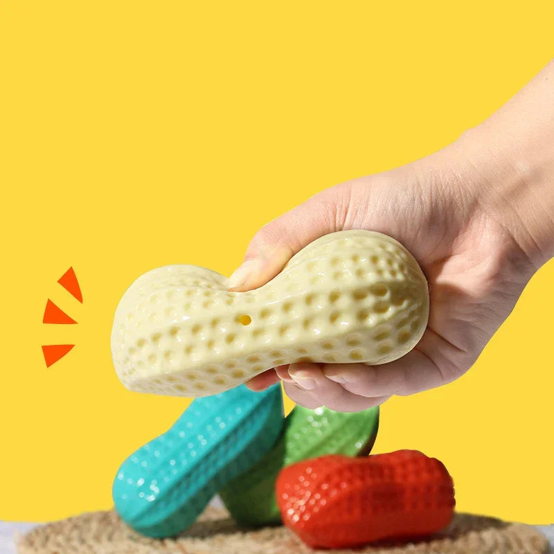 Dog Peanut Squeaking Chew Toy TPR Interactive Dental Cleaning