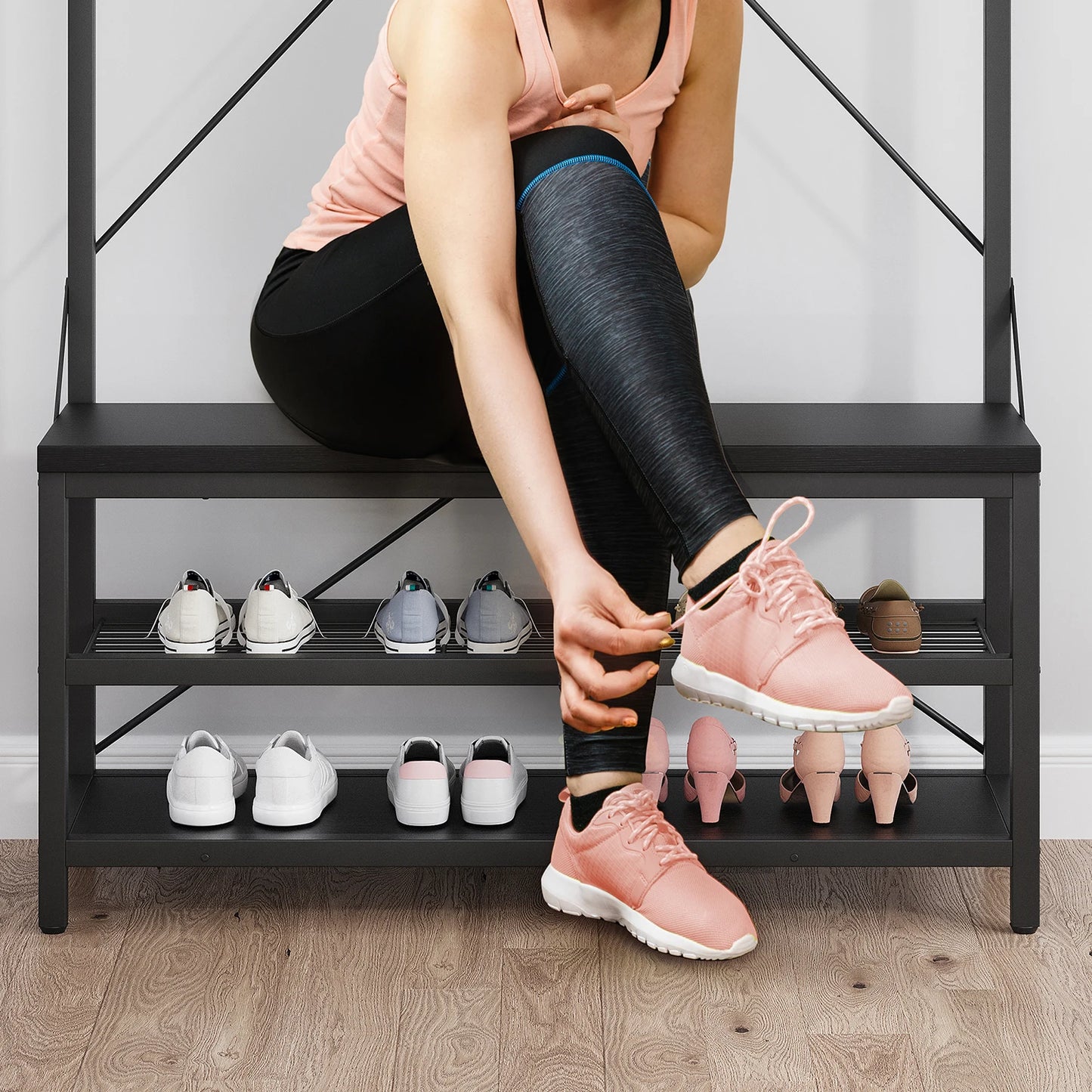 TWISTER.CK Coat Rack And Shoe Bench With Storage And Hooks