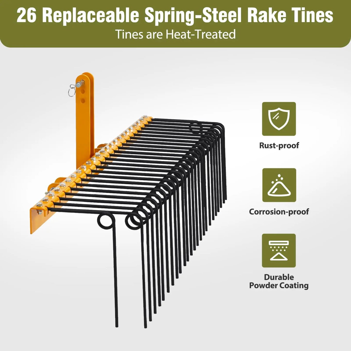 HiMISS Pine Straw Rake With Coil Spring Tines For Tractors