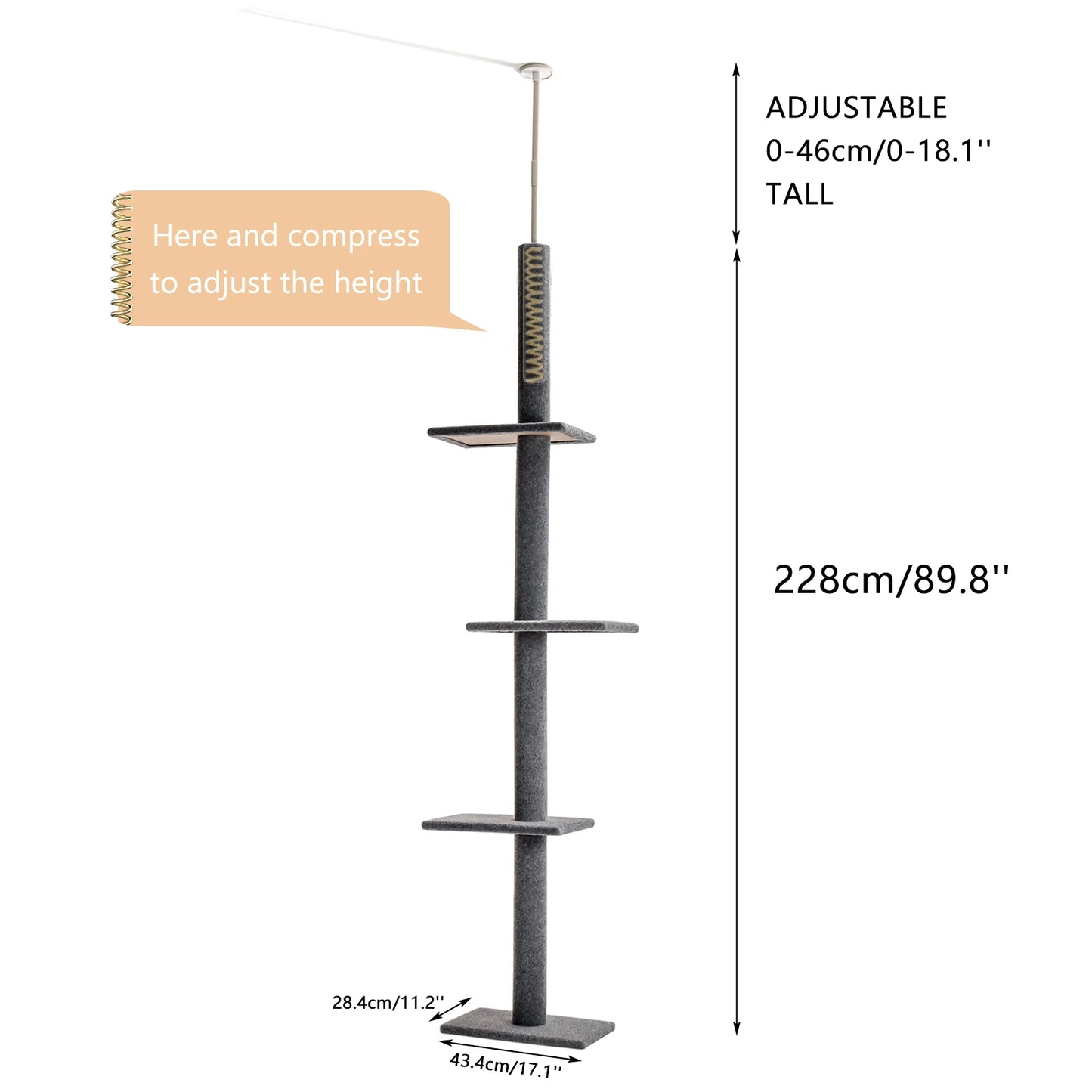 PEQULTI Adjustable Height Cat Tree Indoor Scratching Posts For Cats