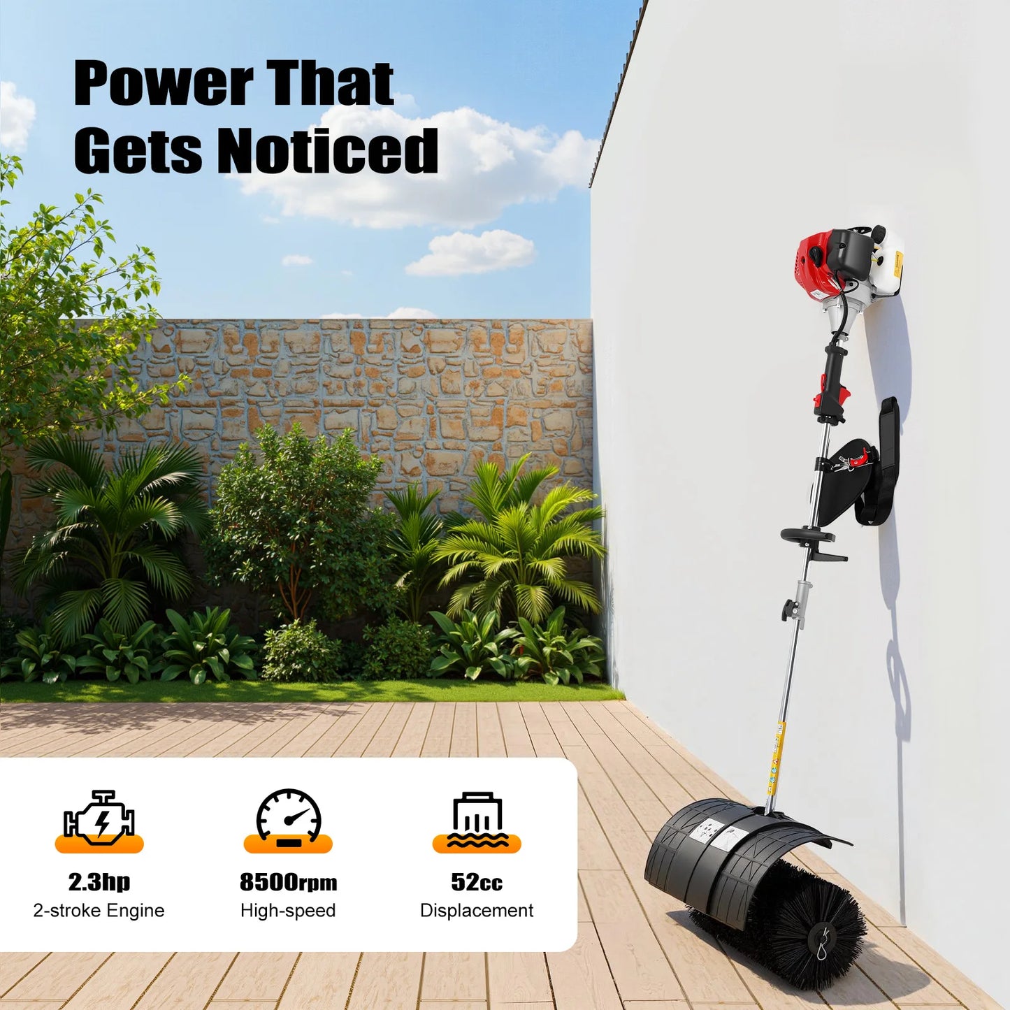 CNCEST 1700W 52cc Gasoline Powered Handheld Lawn Sweeper Broom