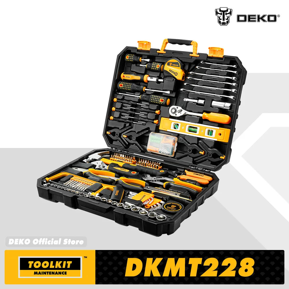 DEKOPRO 228-Piece Socket Wrench Tool Set With Plastic Toolbox