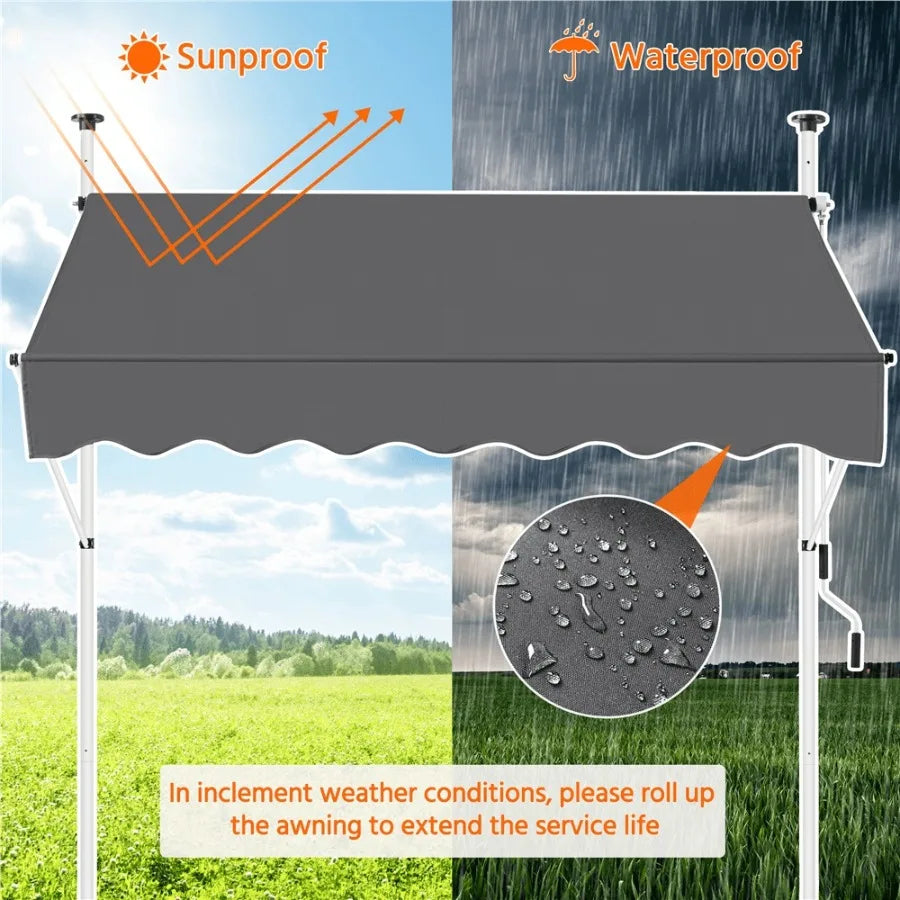 Manual Retractable Awning With Adjustable Angle And Height