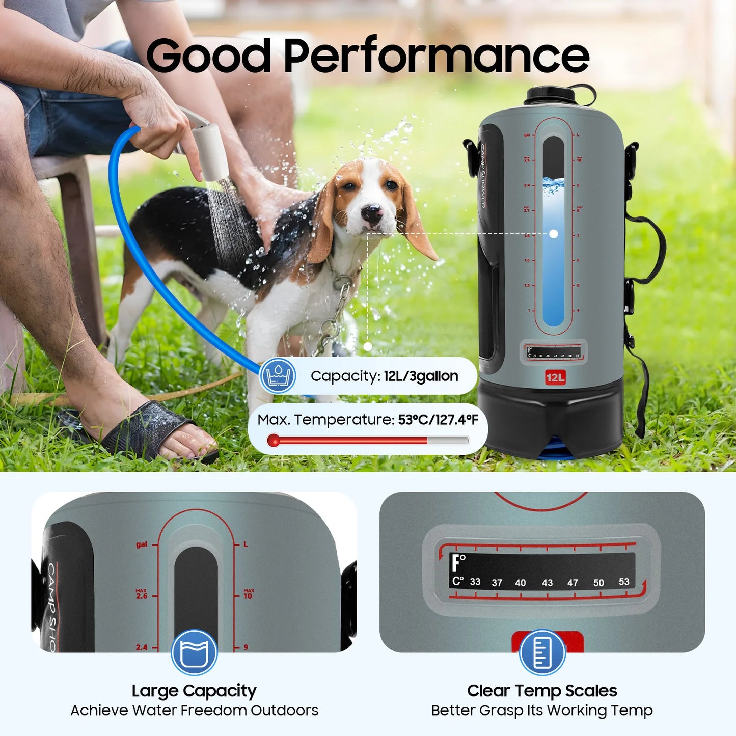 Camping Solar Shower With Pump Portable Shower Bag And Hose
