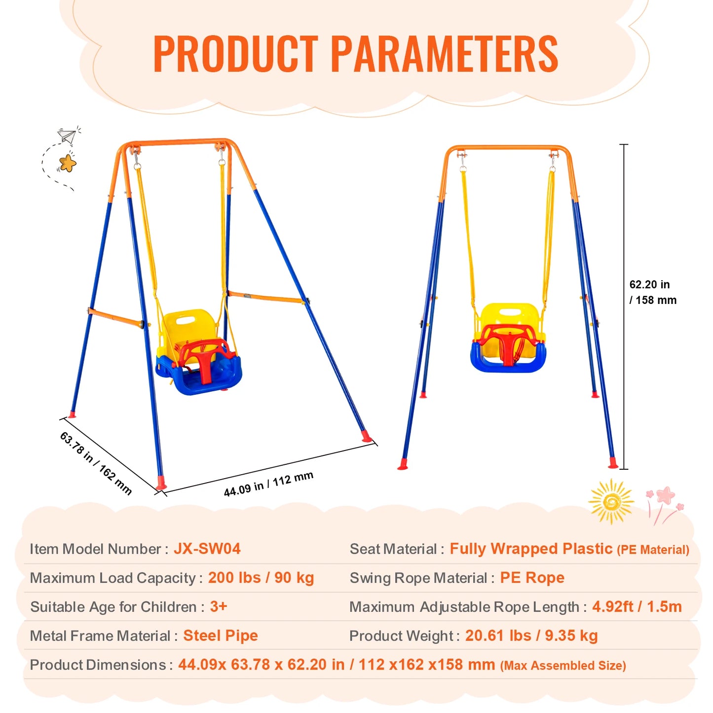 SucceBuy Backyard Swing Set 600 Lb Capacity With Saucer Seats