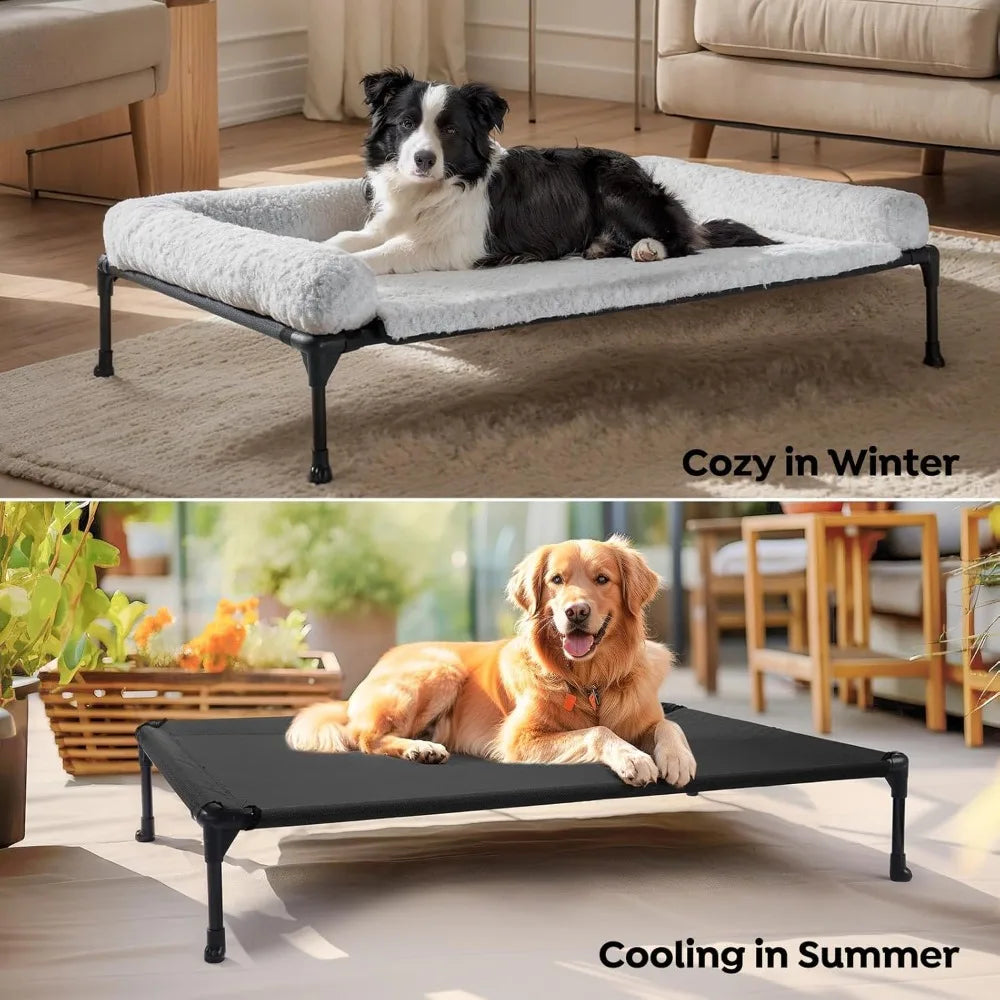 DAFIFY Elevated Cooling Dog Bed With Removable Plush Washable Bolster