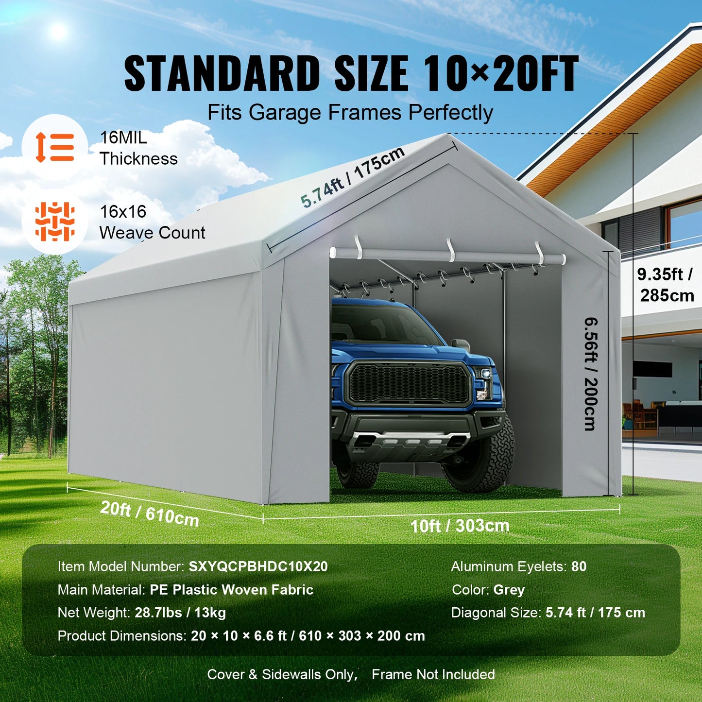 SucceBuy Carport Replacement Canopy Cover Heavy Duty Waterproof UV Protected