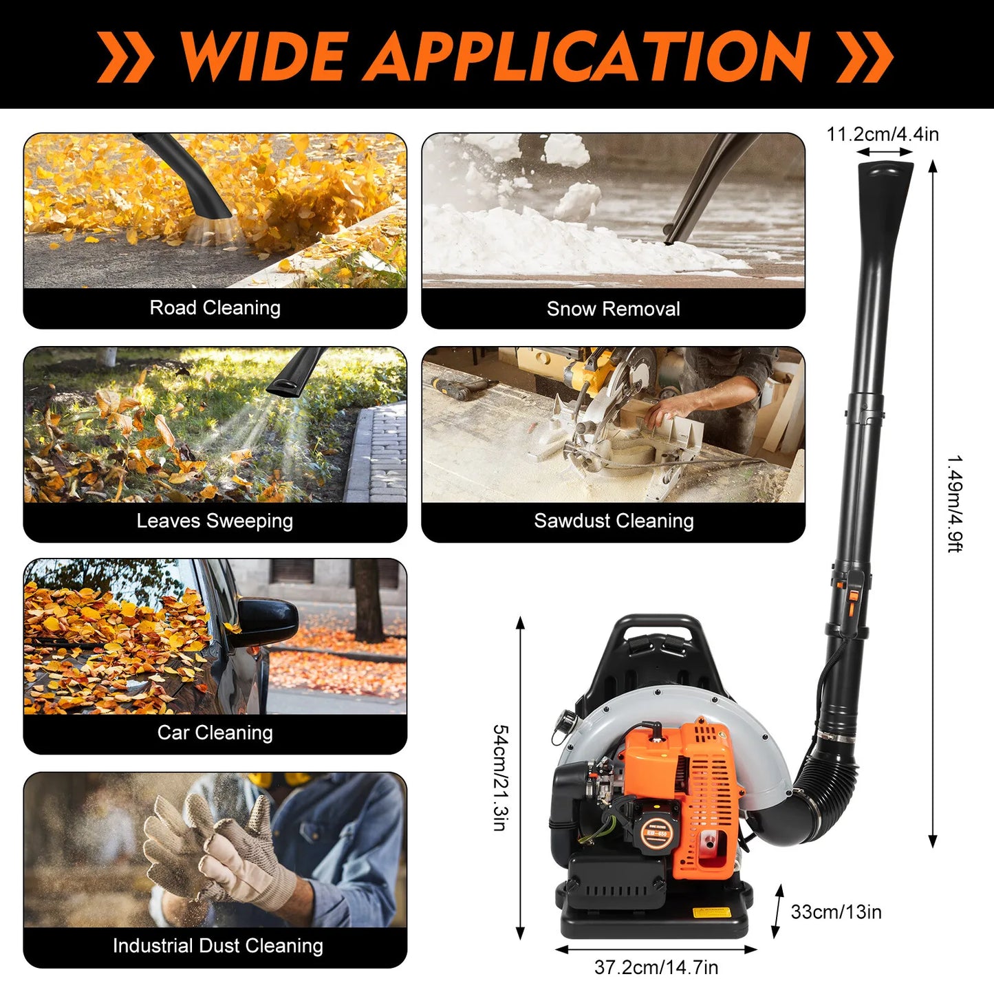Bymaocar 63cc Gas Leaf Blower 2 Stroke Backpack Blower 6800 Rpm
