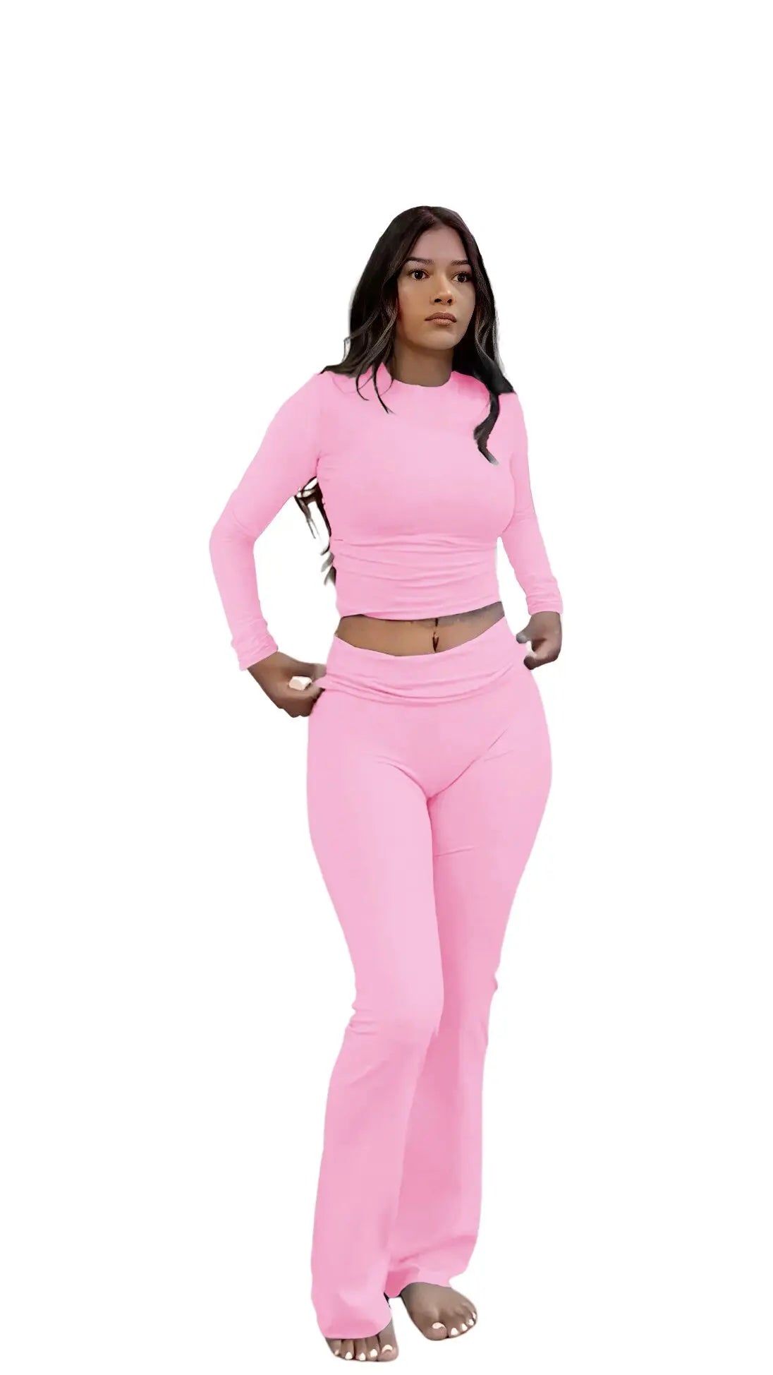 Women's Yoga Two-Piece Long Sleeve Wide-Leg Activewear Set