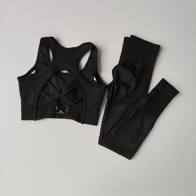 SKINOFSKIN Two Piece Sports Bra Set For Women Yoga Running Fitness