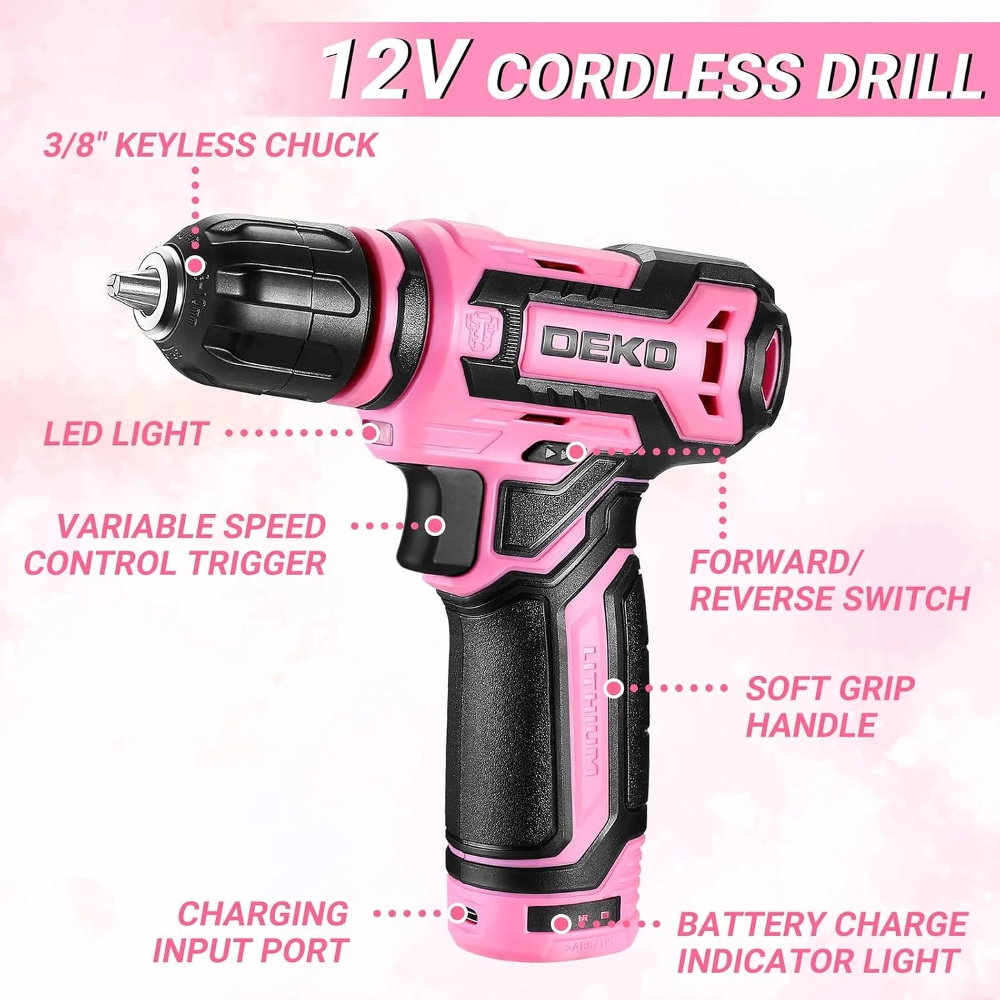 DEKO 12V Cordless Drill And Mechanic Toolbox Kit With Organizer