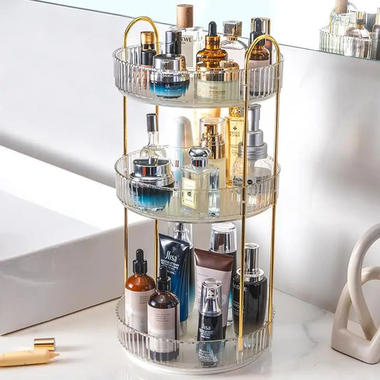 Rotating Makeup Organizer Vanity 3 Tier High Capacity Cosmetic Storage