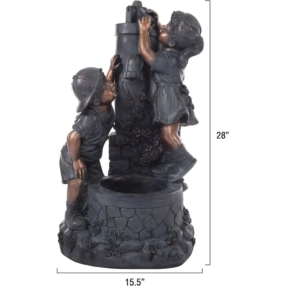 Trademark Global Outdoor Water Fountain With Boy And Girl Soothing Sound