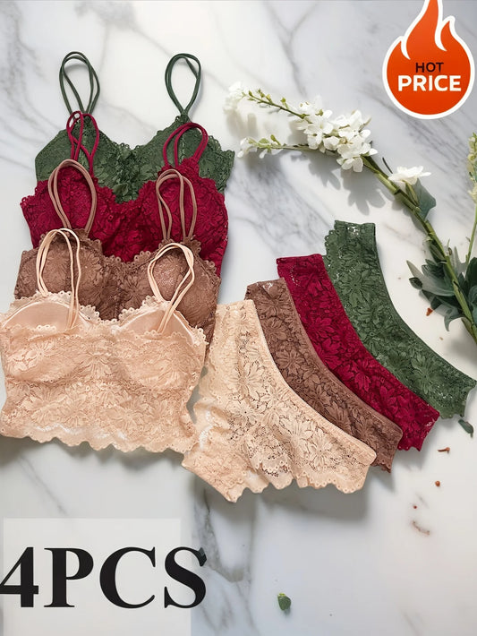 Womens Lace Bra And Panty Set Removable Bra Breathable Comfortable