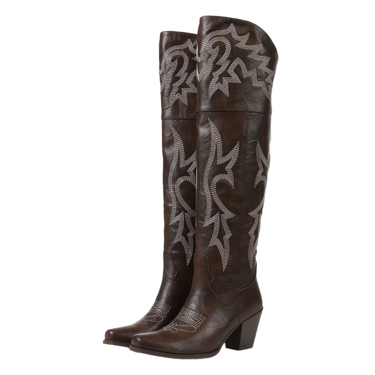 Women Over The Knee Western Boots With Square Toe Zipper