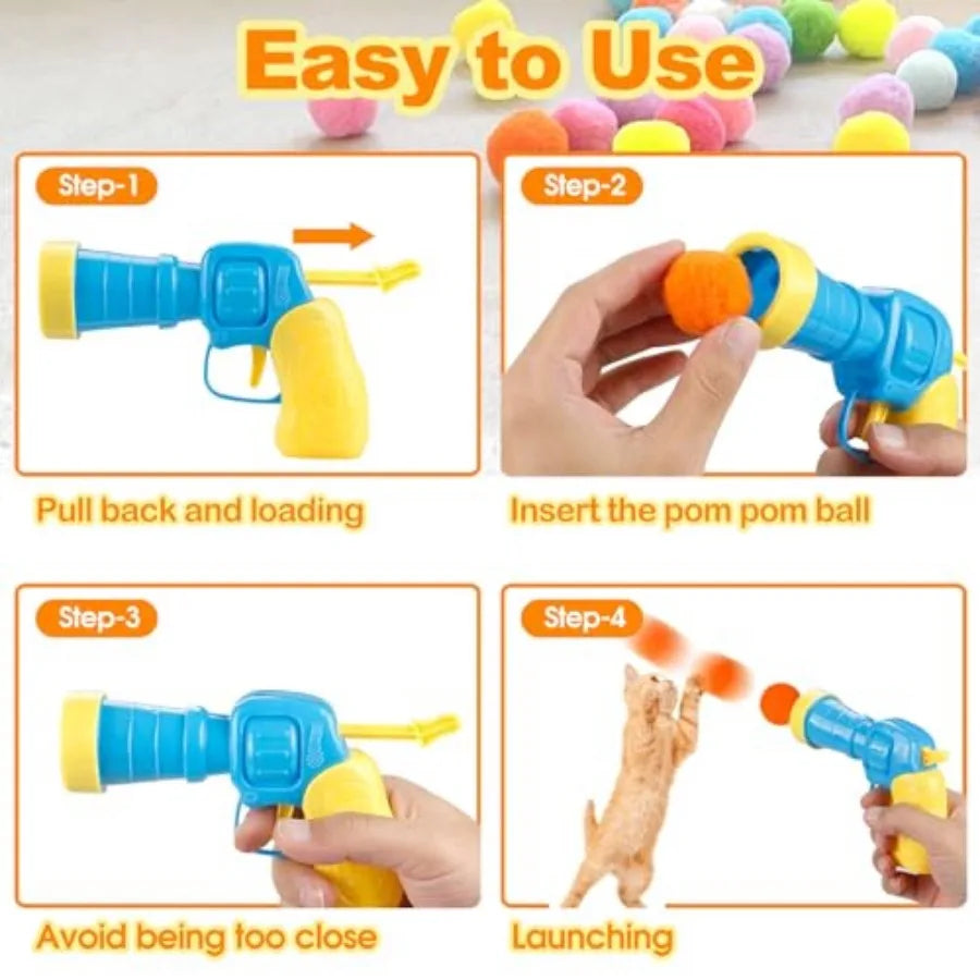 Cat Ball Toy Launcher Gun Three Pack Fetch Toy With Plush Fuzzy Balls