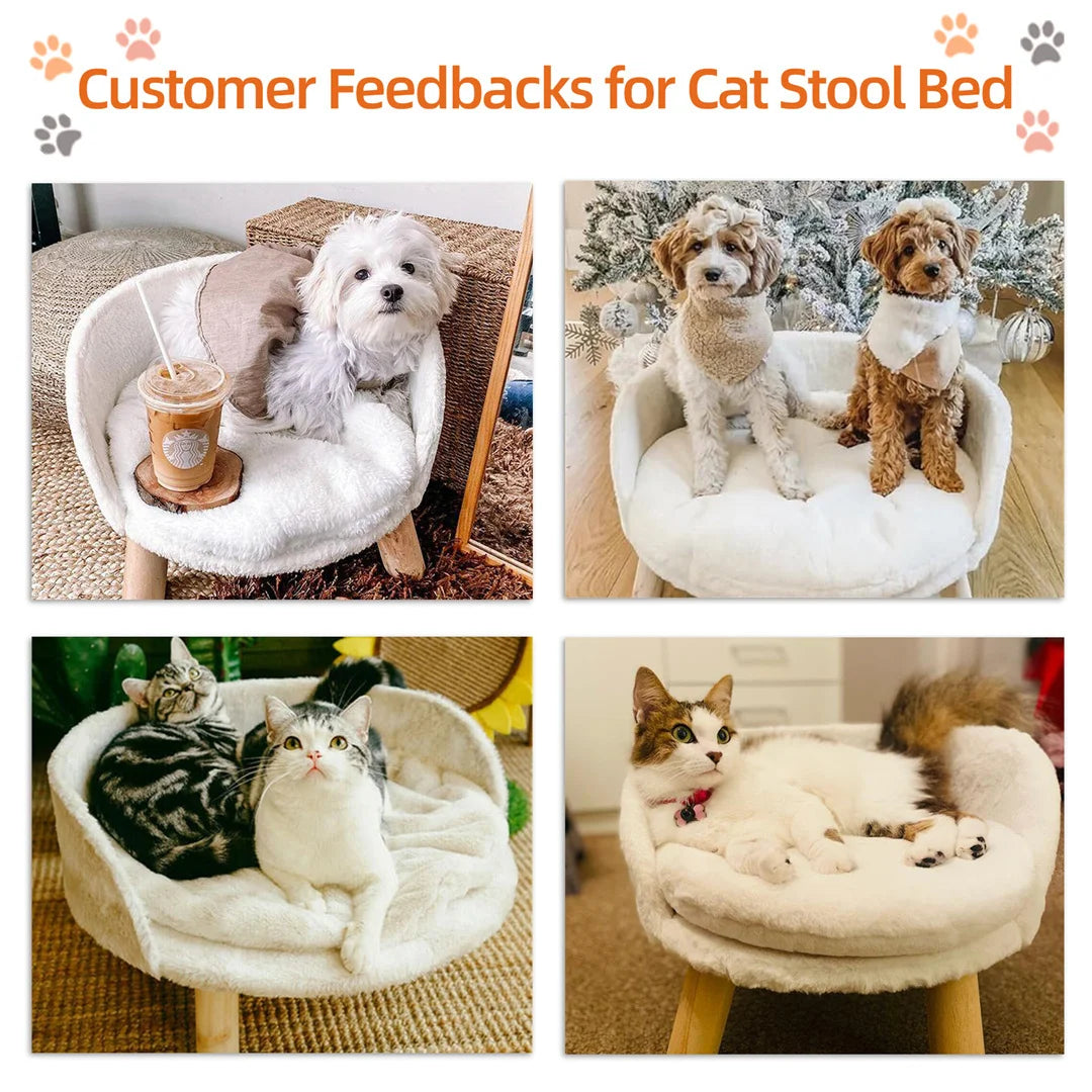 BINGOPAW Luxury Plush Cat Bed Nest With Wood Legs Support