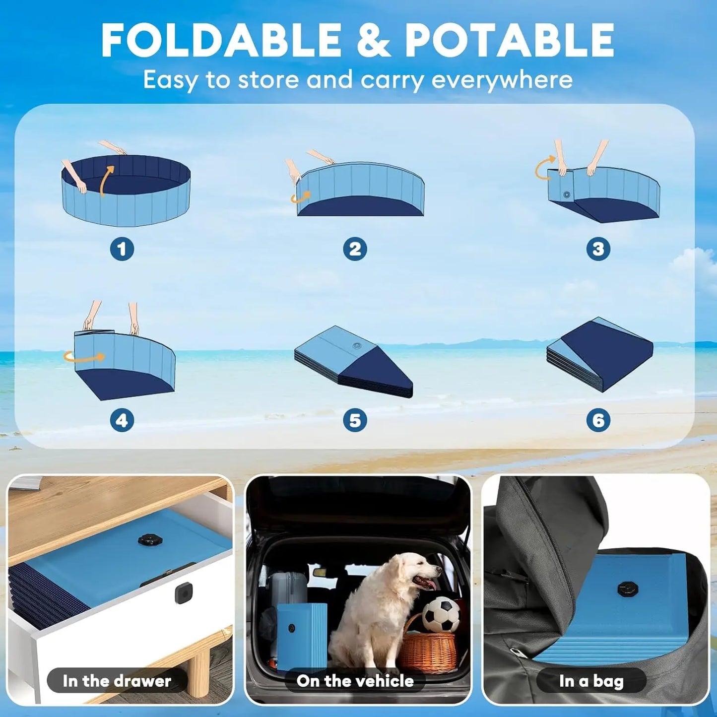 Foldable Hard Side Dog Pool Collapsible Leakproof Portable