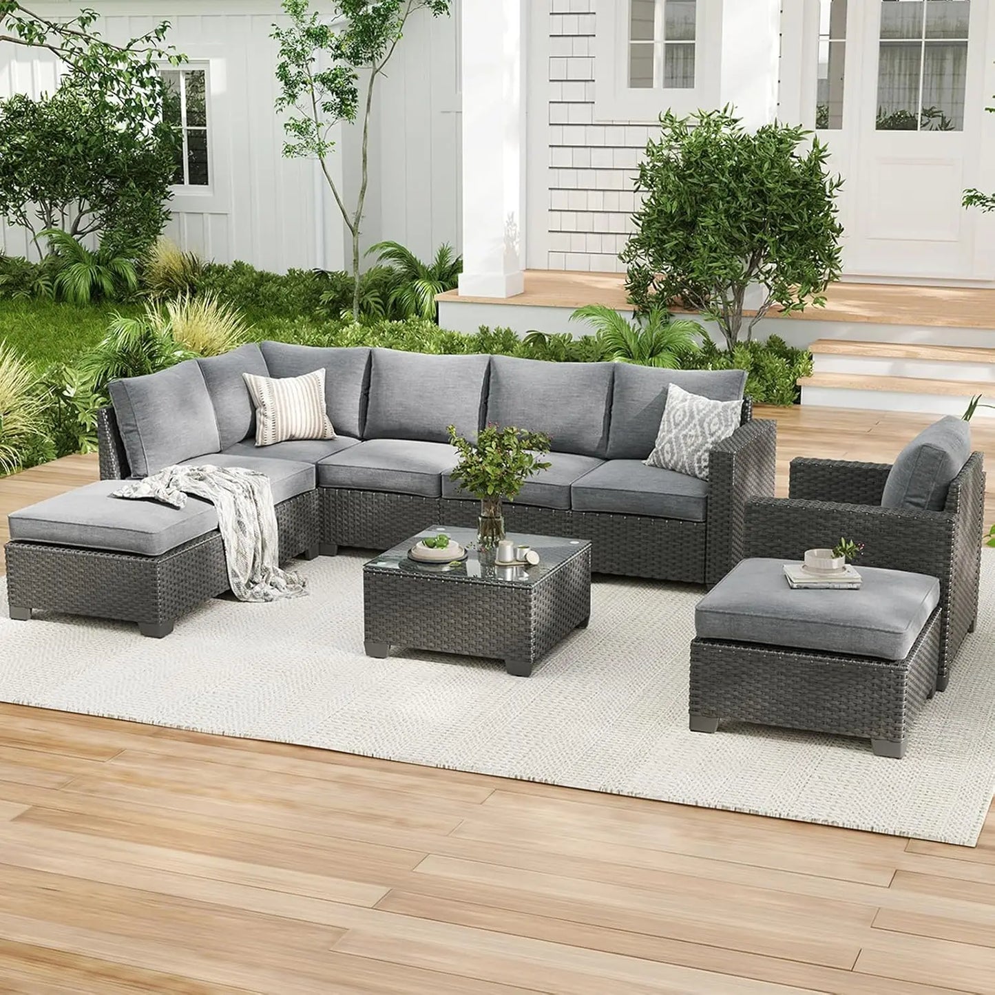 Patio Sectional Sofa Set With Ottoman For Outdoor Living