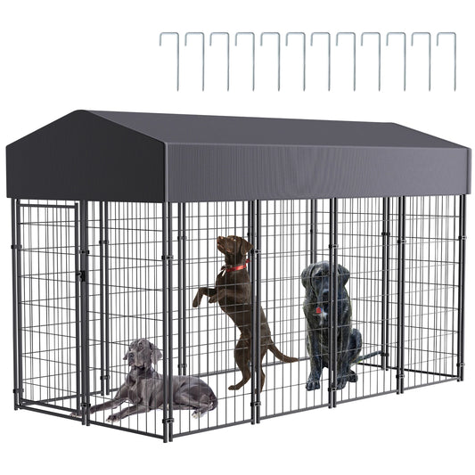 BINGOPAW Outdoor Dog Kennel Welded Wire Galvanized Weatherproof Canopy
