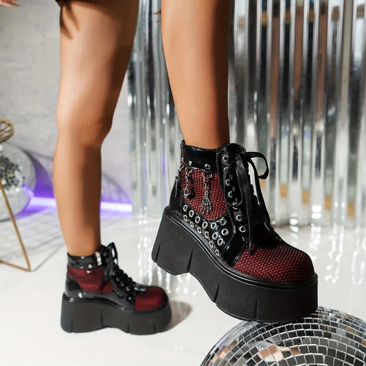 Women's Y2K Punk Goth Platform Ankle Boots With Chain Detail