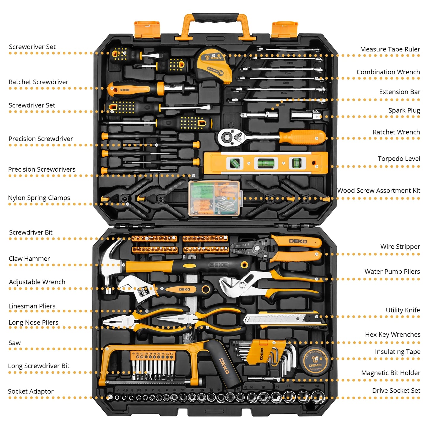 DEKOPRO 228-Piece Socket Wrench Tool Set With Plastic Toolbox