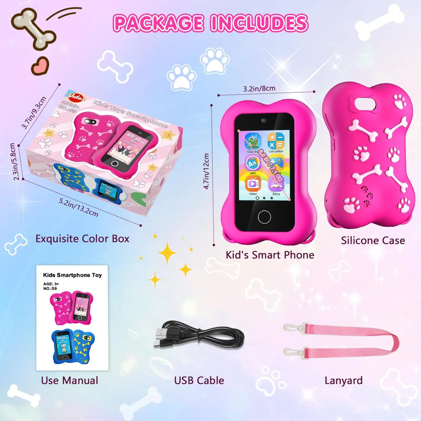 Cute Paws Kids Smartphone Touch Screen Dual Camera Cellphone Toddlers