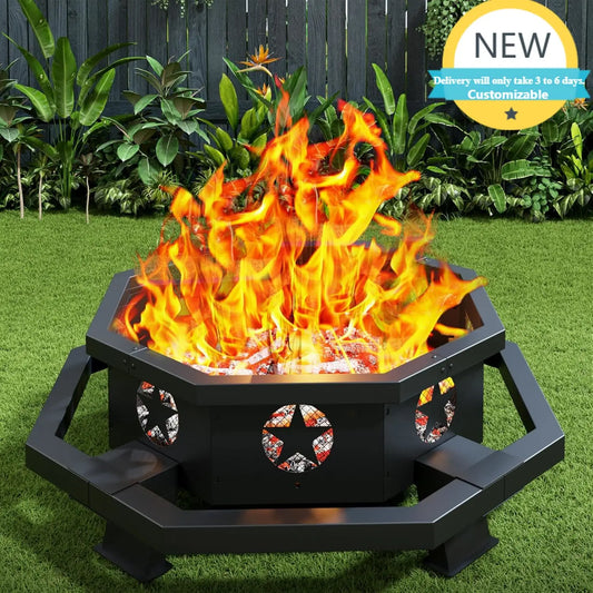 Hexagonal Wood Burning Fire Pit For Outdoor Patio Backyard