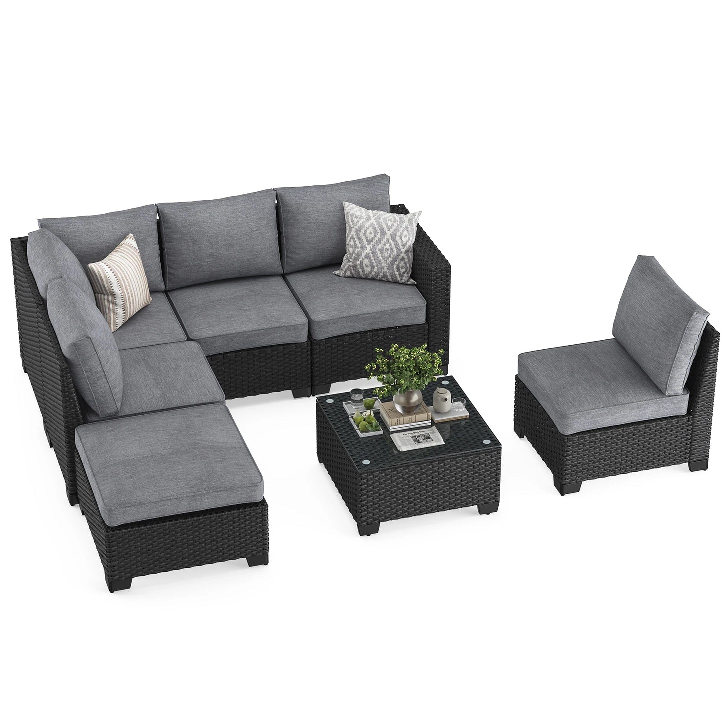 Patio Sectional Sofa Set With Ottoman For Outdoor Living