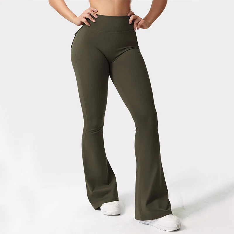 Women's Cargo Pocket Fitness Tights High Waist Yoga Running Pants