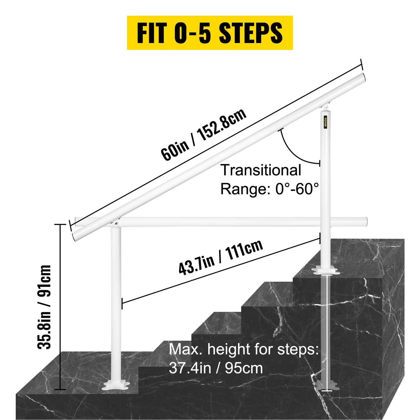 Outdoor Aluminum Handrail Fits 0 to 5 Steps Installation Kit