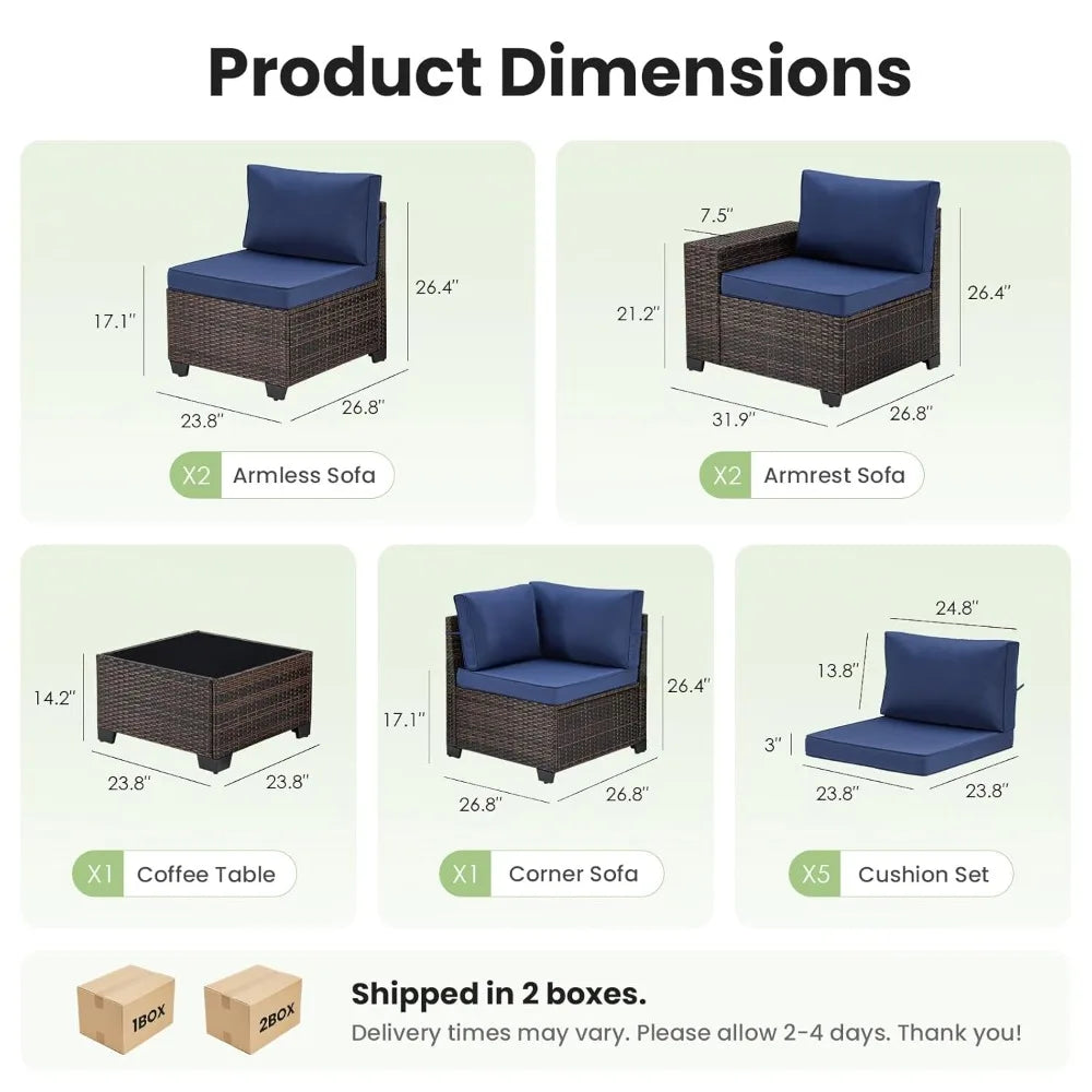 XIAOLANG All Weather Patio Furniture Set Six Piece Wicker Table