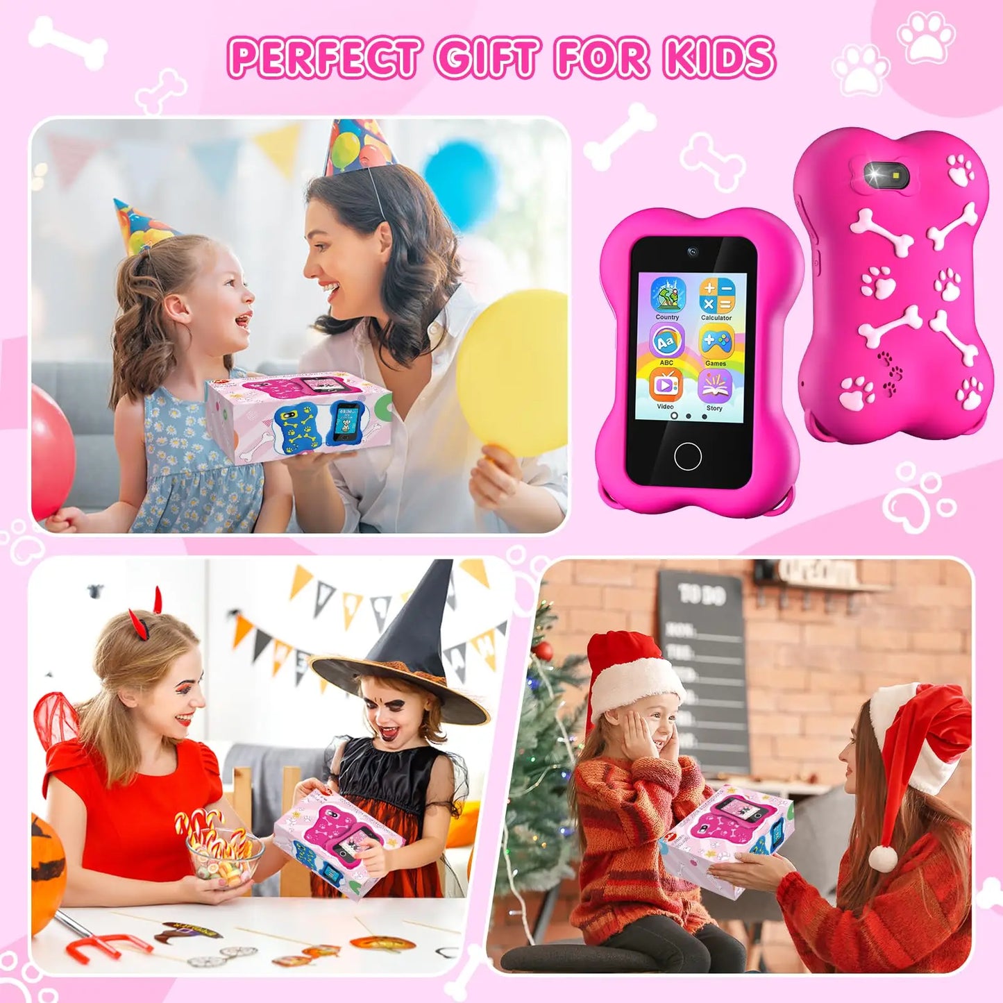 Cute Paws Kids Smartphone Touch Screen Dual Camera Cellphone Toddlers