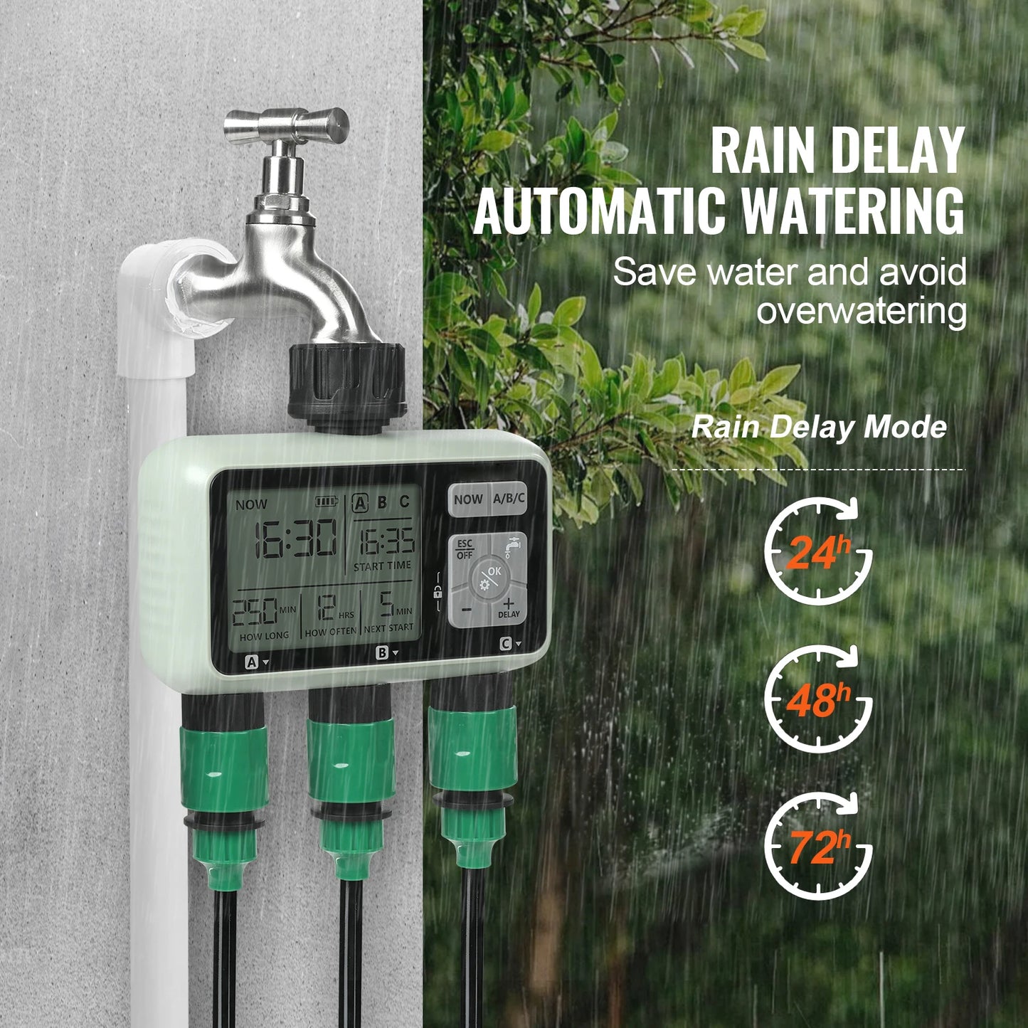 SucceBuy 3 Outlet Water Timer With Independent Zones LCD Display
