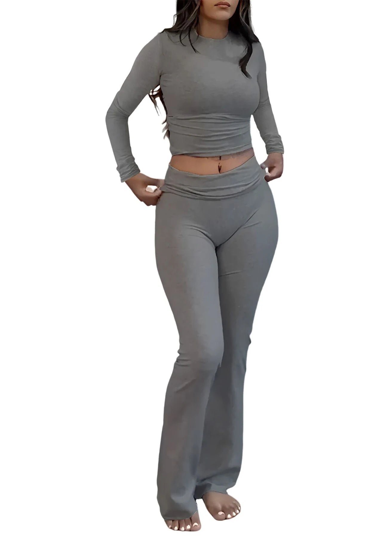 Women's Yoga Two-Piece Long Sleeve Wide-Leg Activewear Set