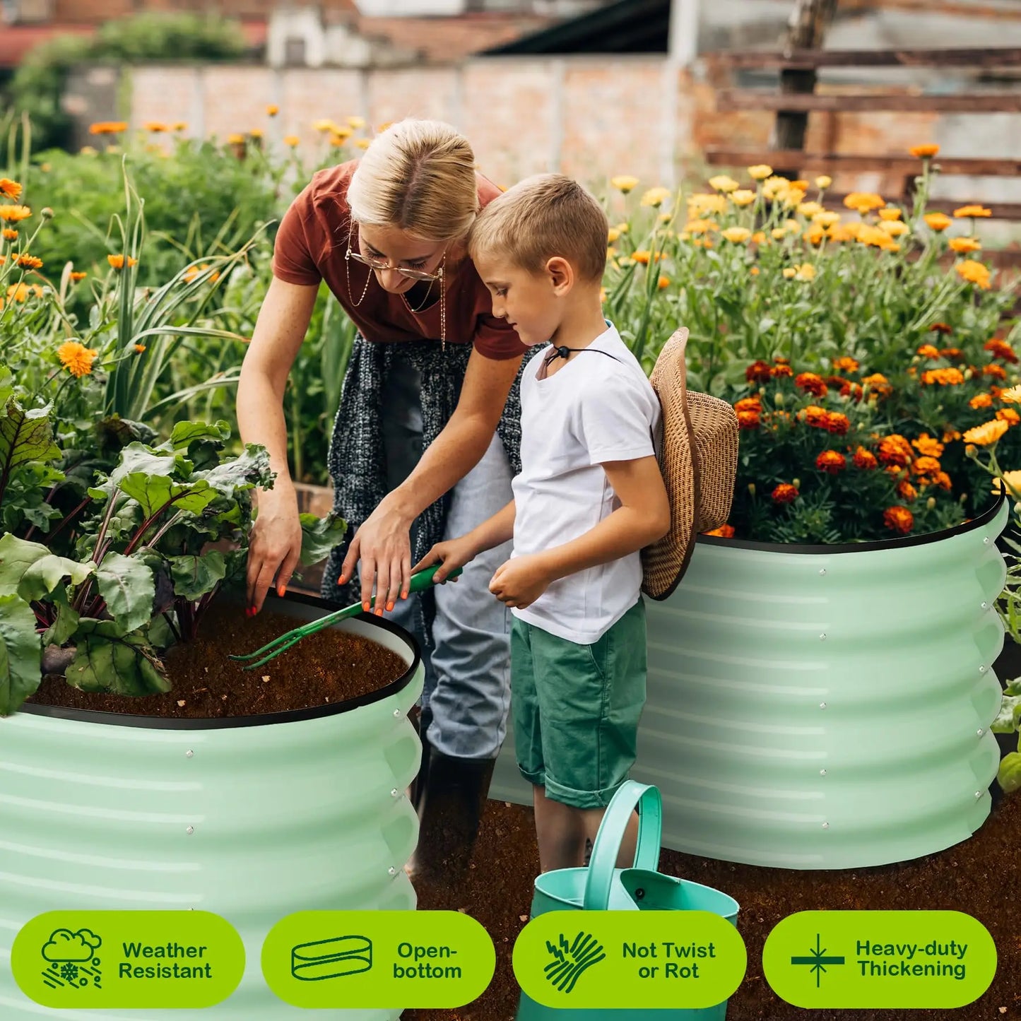 HiMISS Galvanized Steel Raised Garden Bed Set Oval Open Base