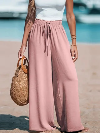 Women Casual Wide Leg Pants With Elastic Waist Loose Fit Pockets
