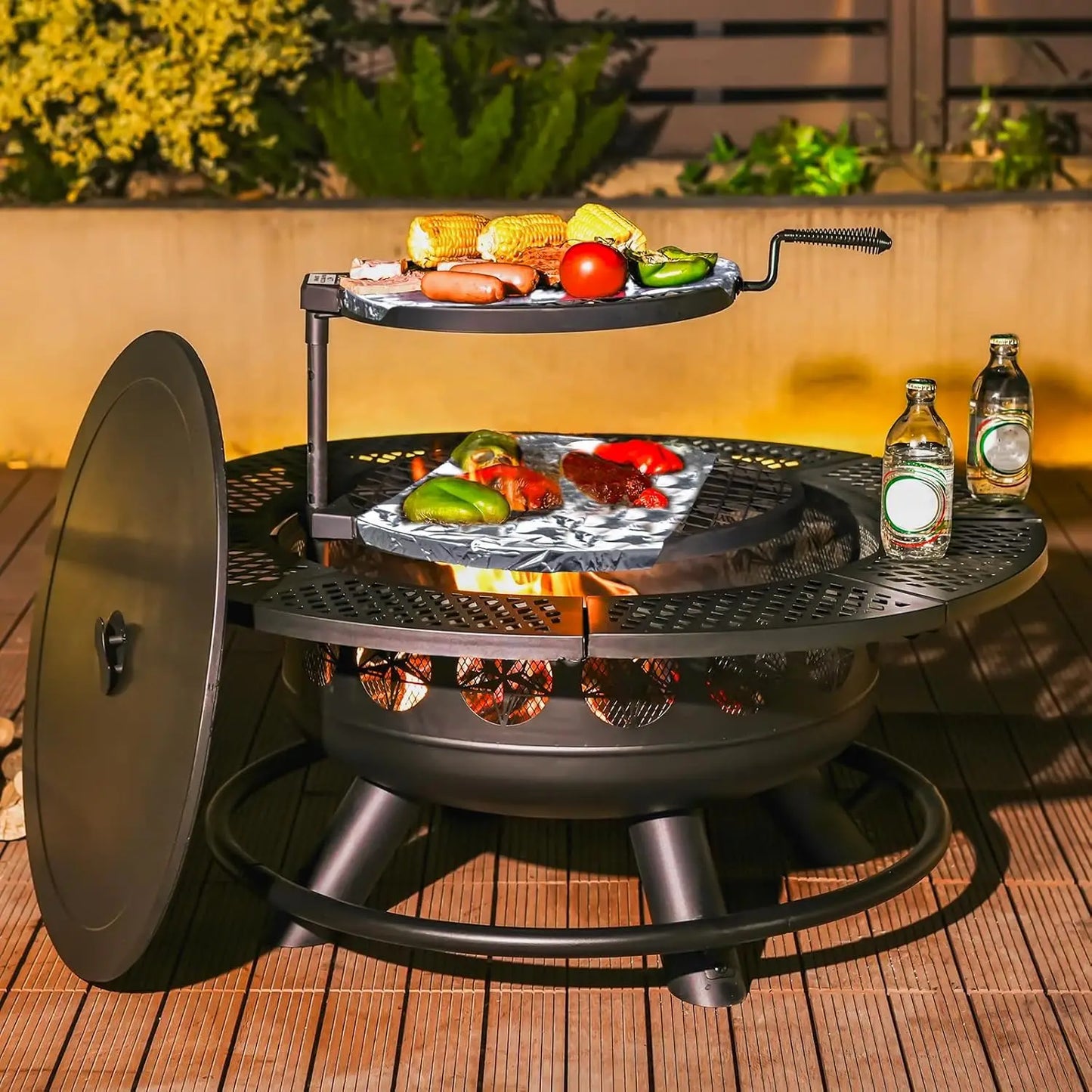 Verdeluxe 3In1 Outdoor Fire Pit With Cooking Grills And Lid
