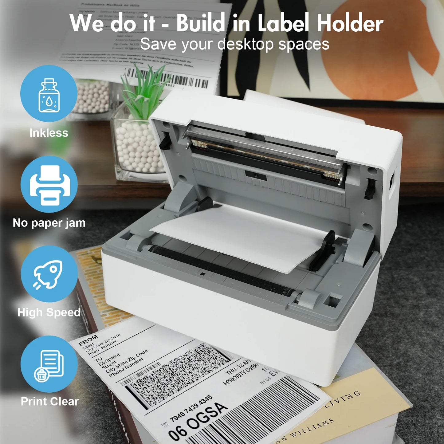 Thermal Label Printer Portable No Ink 203DPI Bluetooth USB