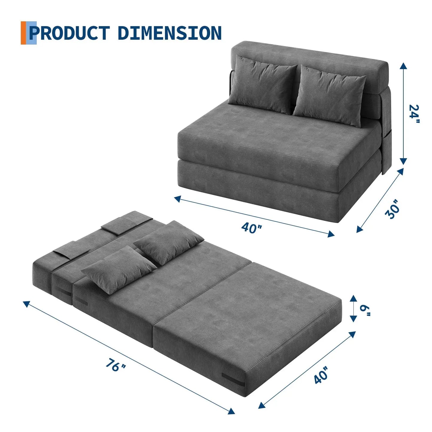 HobbyLane 4 in 1 Folding Sofa Bed Convertible Corduroy Loveseat