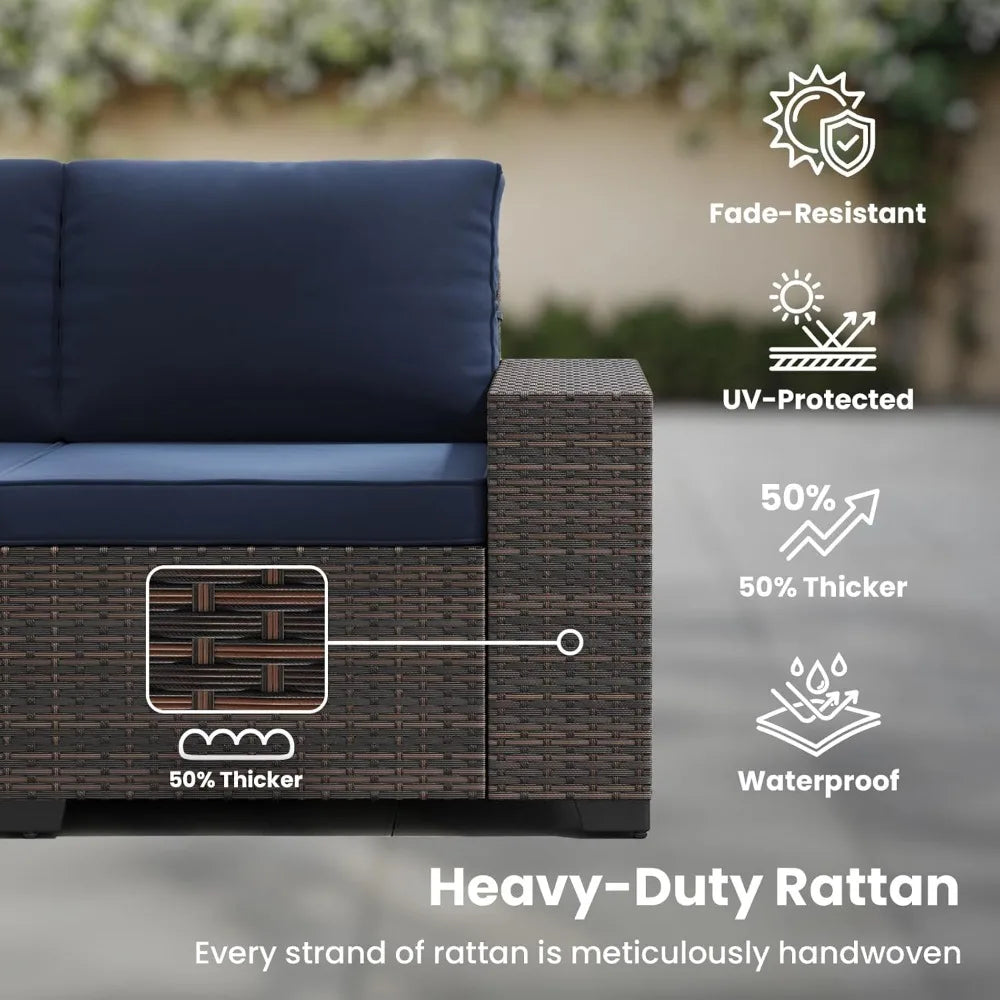 XIAOLANG All Weather Patio Furniture Set Six Piece Wicker Table