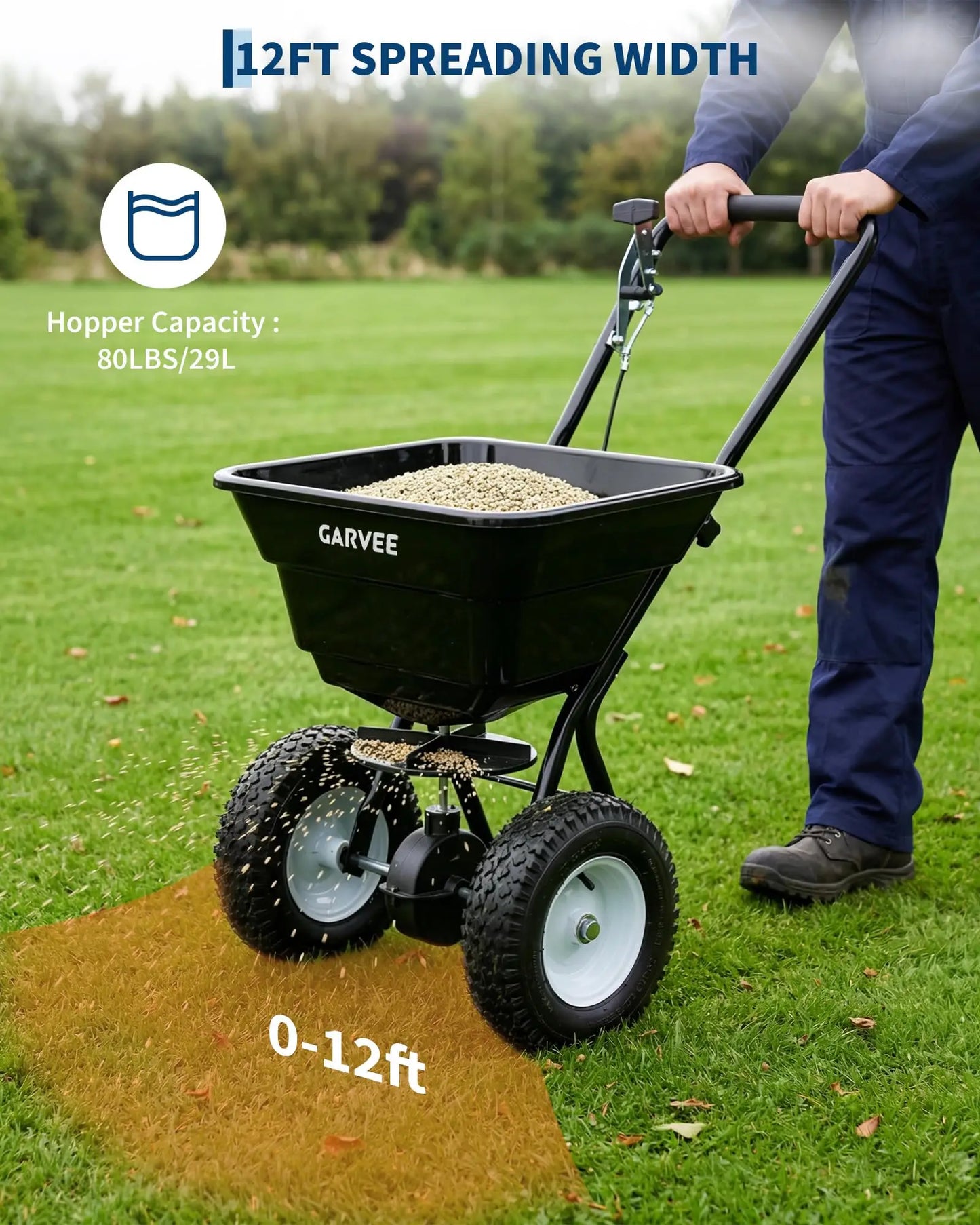 80 Lbs Capacity Push Broadcast Spreader Heavy Duty For Lawns
