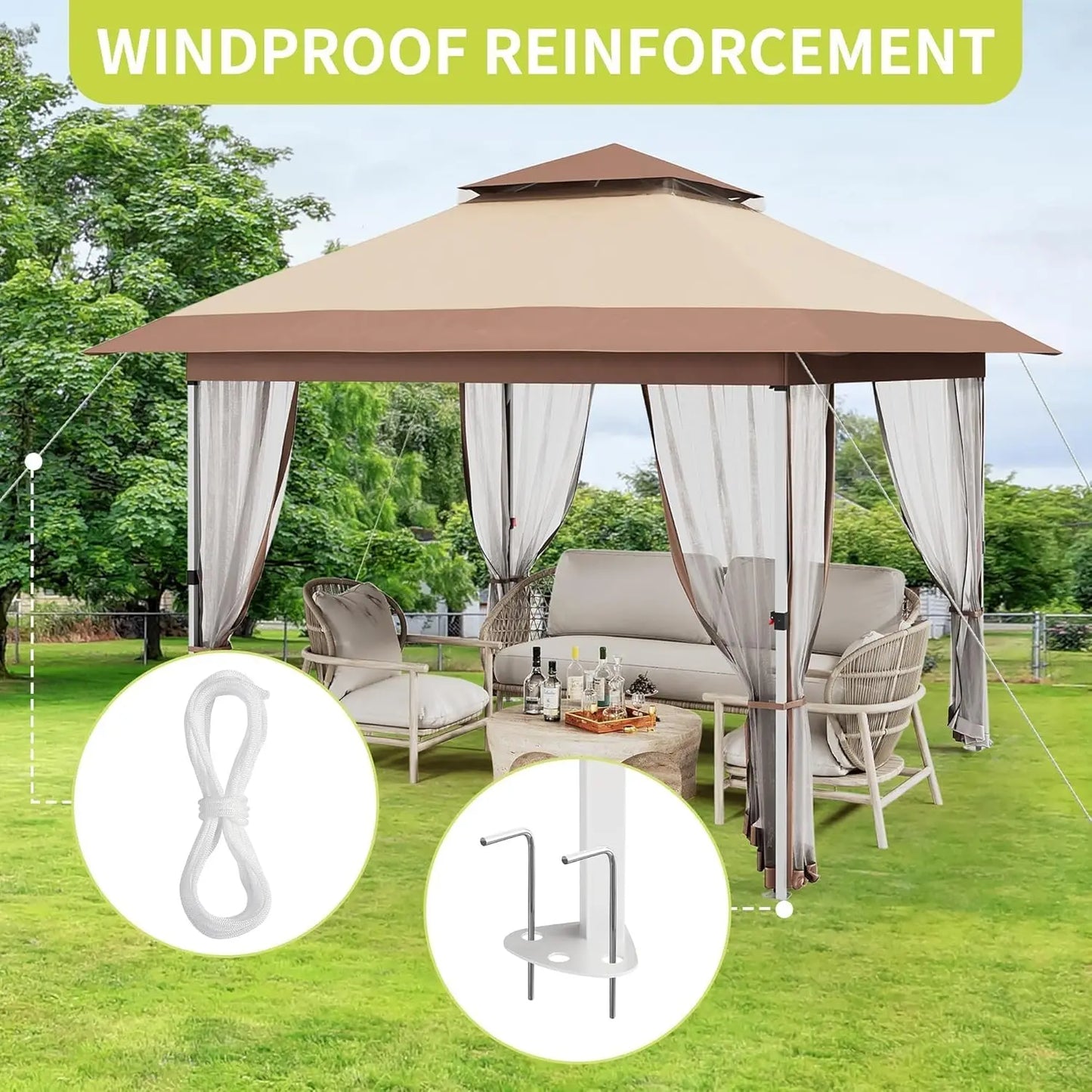 Outdoor Pop Up Gazebo With Mosquito Net Privacy Curtains Waterproof