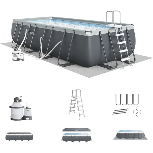Rectangular Frame Above Ground Pool Set With Pump System