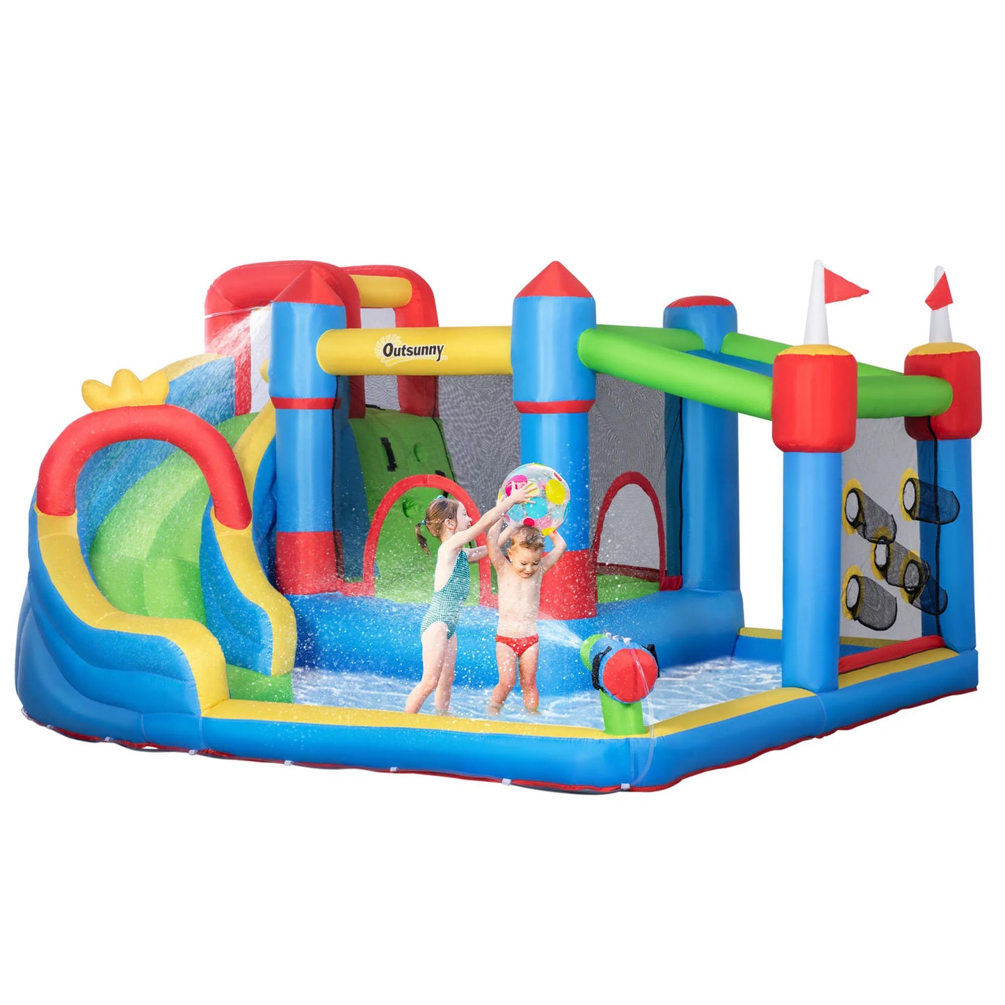 6-in-1 Inflatable Bounce House and Water Slide for Kids Backyard