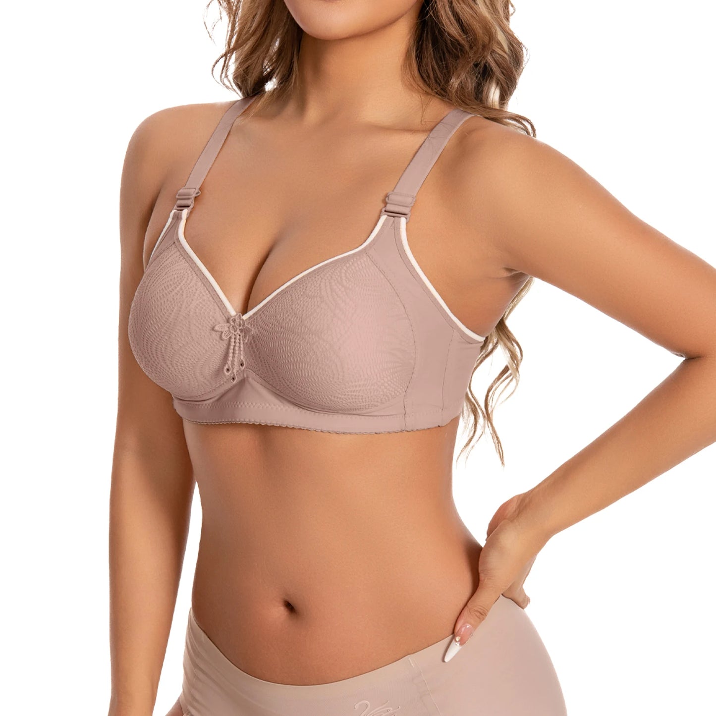 Seamless Tassel Decor Wireless Push Up Bra Set With Adjustable Straps
