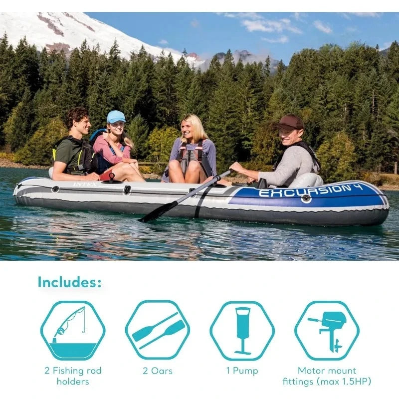 Excursion Inflatable Boat Set With Oars And High Output Pump