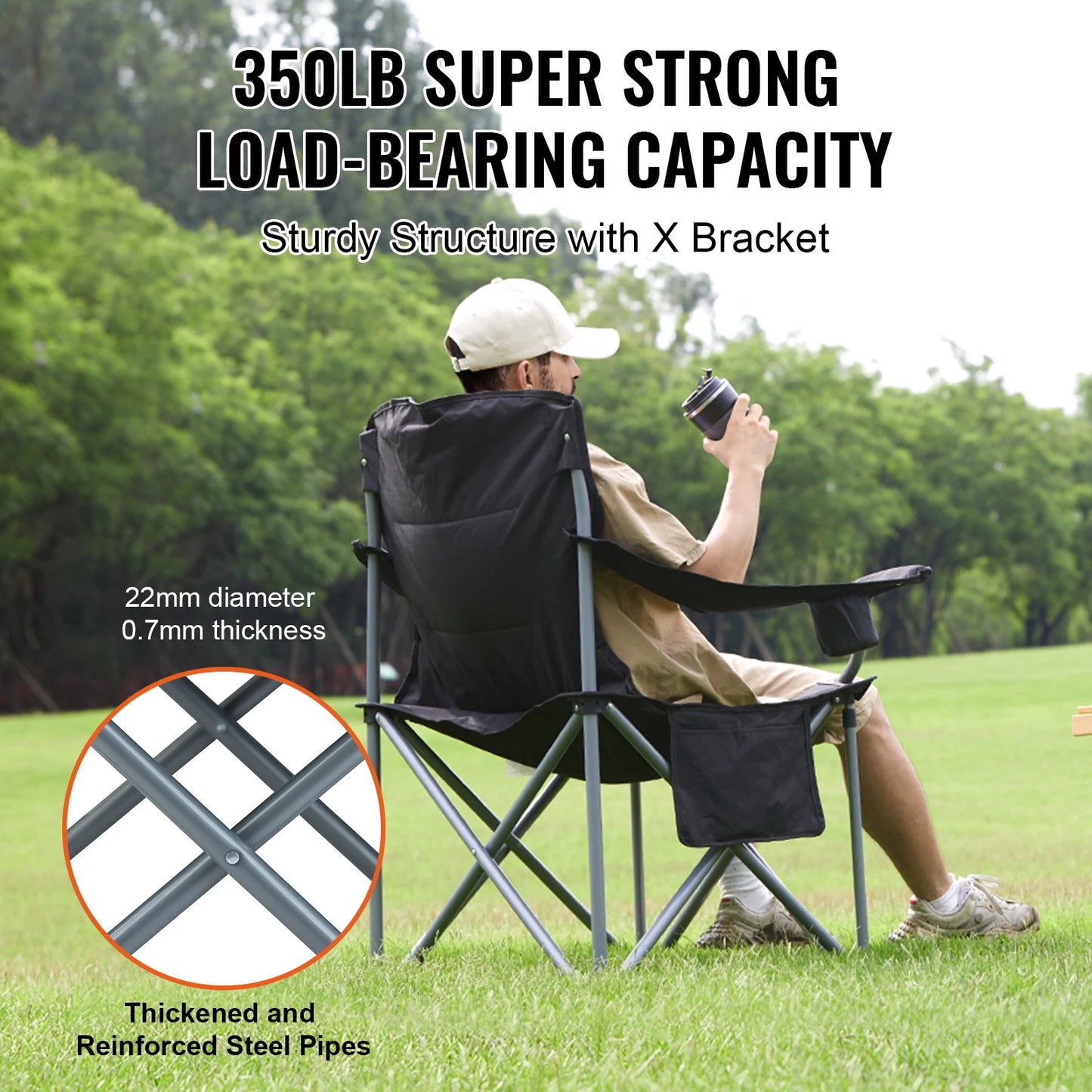 VEVOR Camping Folding Chair for Adults Quad Lumbar Back Support